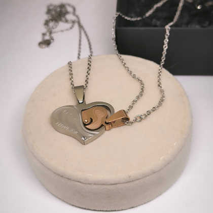 Roostevabast terasest kaelakeed paarile "I LOVE YOU"