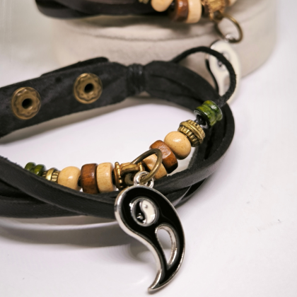 Nahast käevõrude komplekt paarile "Yin ja Yang"