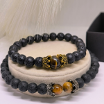 Laavakivist helmestega käevõrude komplekt tiigrisilmaga