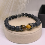 Laavakivist helmestega käevõrude komplekt tiigrisilmaga