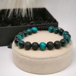 Laavakivist helmestega käevõru sinise tiigrisilmaga