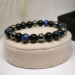 Obsidiaankivi helmestega käevõru tiigrisilmaga