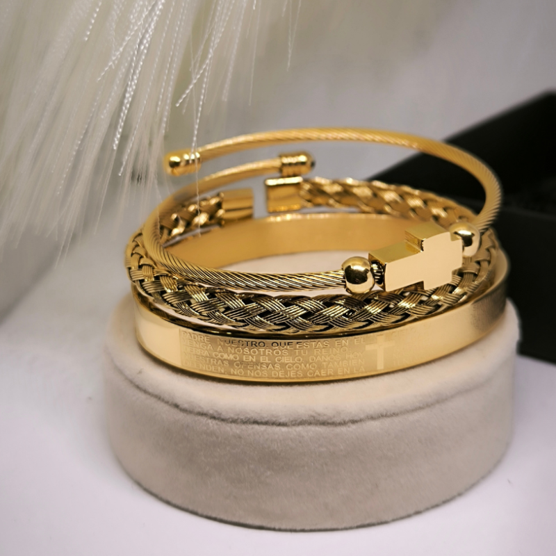 Kuldse värviga roostevabast terasest meeste käevõrude komplekt