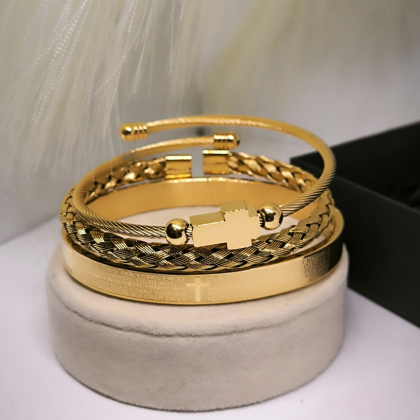 Kuldse värviga roostevabast terasest meeste käevõrude komplekt