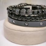 Stiilne musta värvi tsirkooniumiga meeste käevõrude komplekt