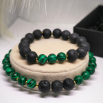 Malahhiidi ja laavakivi käevõrude komplekt „Maa ja tule harmoonia“