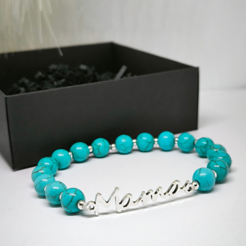 Käsitöö käevõru „Mama“ türkiisidega