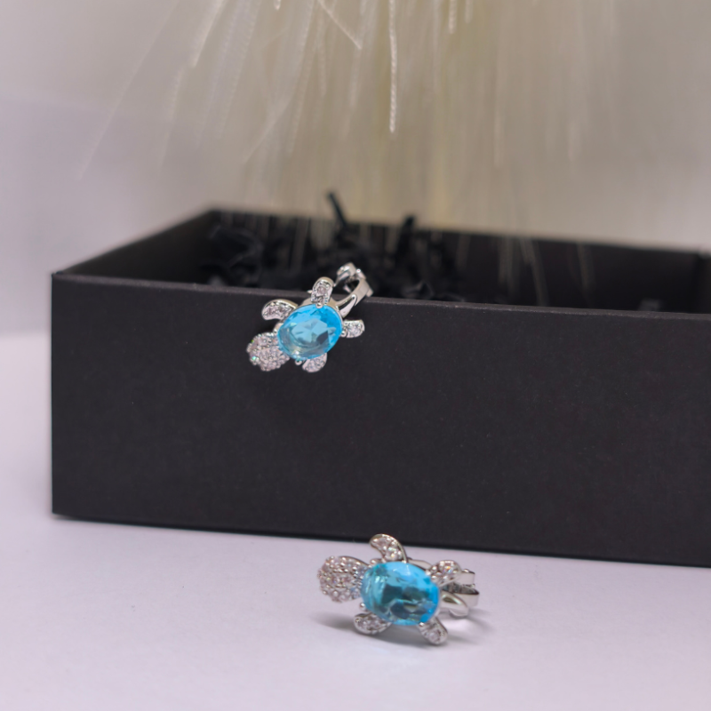 Klõpsuga kõrvarõngad „Sinine kilpkonn“