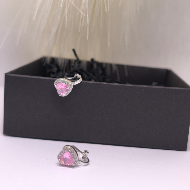 Klip-kõrvarõngad „Roosa süda“